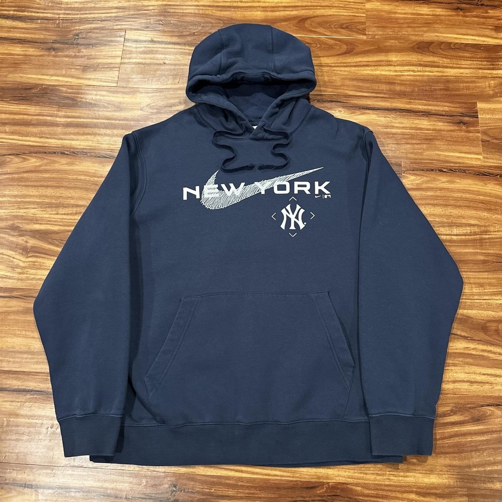 New York Yankees Hoodie Mens Large Blue MLB Baseball Nike Pullover Sweatshirt